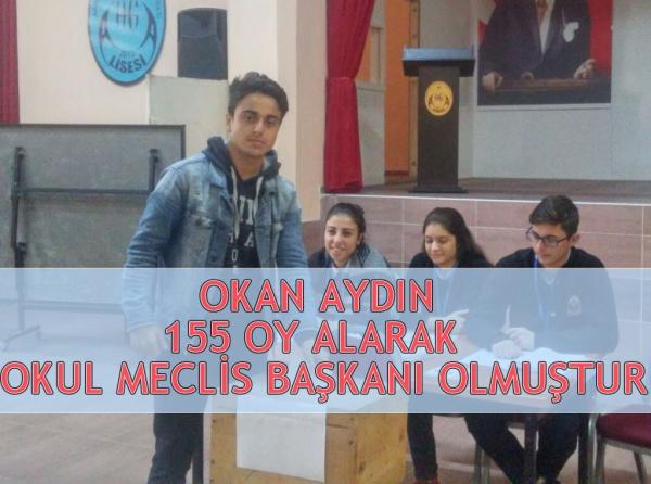 Okan Aydın 155 Oy Alarak Okul Öğrenci  Meclis Başkanı Olmuştur.